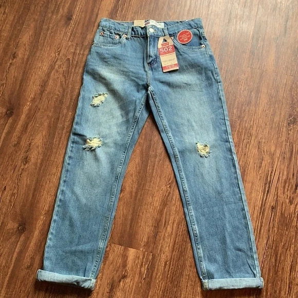 Boys Levi’s 502 Denim Jeans Regular Taper Distressed 16 NWT - Picture 1 of 8